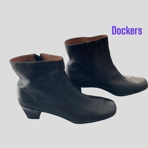 Dockers Women Black Leather Ankle Boot Heel Size 11